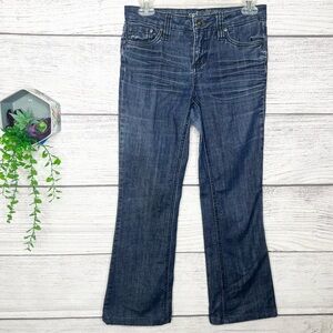 Refuge Restructured Medium Wash Distressed Low Rise Bootcut Jeans Size 2 Petite